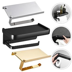 Wall Mounted Toilet Paper Holder with Phone Shelf Bathroom Accessories Tissue Roll Dispenser Storage Stainless Steel Tissue Holder Bathroom Accessories Lightinthebox
