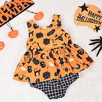 2 Pieces Baby Girls' Basic Cat Animal Print Sleeveless Regular T-shirt  Shorts Gold miniinthebox - thumbnail