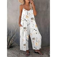 Women's Jumpsuit Backless Pocket Floral V Neck Streetwear Vacation Weekend Regular Fit Sleeveless White Red Blue S M L Summer Lightinthebox