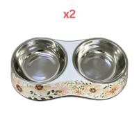 Cozy Paws Double Melamine Bowl White Flower - 28.5X13.5X6Cm (Pack of 2)