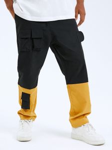 Men Casual Color Block Print Multi Pockets Design Cargo Pants