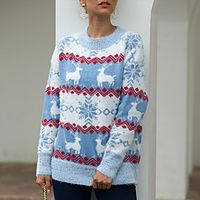 Women's Pullover Sweater Knitted Argyle Animal Stylish Christmas Long Sleeve Sweater Cardigans Crew Neck Fall Winter Blue Blushing Pink Khaki / Going out miniinthebox - thumbnail