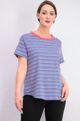Womens Striped Short Sleeve T-Shirt Blue Combo Womens Striped Short Sleeve T-Shirt Blue Combo