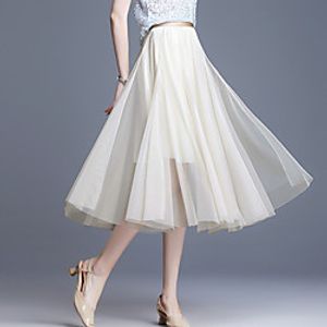 Women's Holiday Vacation Basic Streetwear Calf-Length Skirts Solid Colored Layered Pleated Beige miniinthebox
