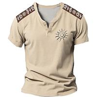 Aztec Sun V Neck Men's Ethnic Style 3D Print T shirt Tee Henley Shirt Casual Daily T shirt Blue Green Khaki Short Sleeve Shirt Summer Clothing Apparel S M L XL 2XL 3XL Lightinthebox