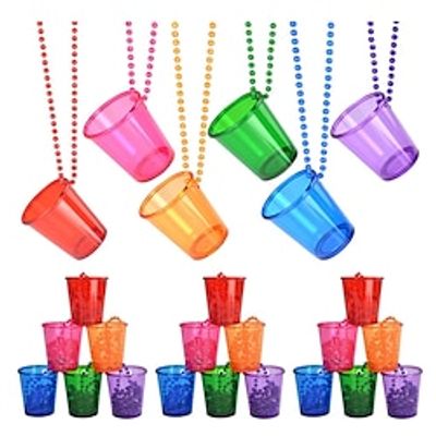 Carnival 12  Singles Party Packages Six Color Plastic Transparent Bead Chain Cups Carnival Connecting Bead Necklaces Small Wine Glasses Lightinthebox