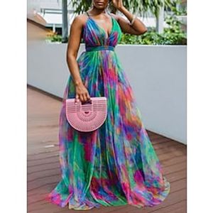 Women's Plus Size Casual Dress Swing Dress Slip Dress Tie Dye Long Dress Maxi Dress Sleeveless Mesh Print Strap Fashion Daily Red Blue Spring Summer XL XXL 3XL 4XL 5XL Lightinthebox