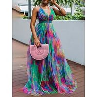 Women's Plus Size Casual Dress Swing Dress Slip Dress Tie Dye Long Dress Maxi Dress Sleeveless Mesh Print Strap Fashion Daily Red Blue Spring Summer XL XXL 3XL 4XL 5XL Lightinthebox - thumbnail