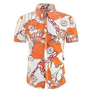 Men's Shirt Other Prints Graphic Short Sleeve Casual Tops Casual Classic Collar Orange / Summer miniinthebox