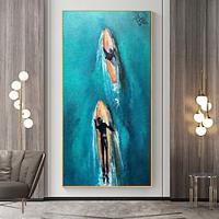 Hand Paint Water Sports Oil Painting On Canvas Handmade Impressionistic Art Abstract Surfing Journey Art Ocean Adventure For Living Room Home Decor No Frame Lightinthebox