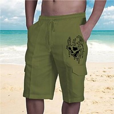 Men's Shorts Summer Shorts Beach Shorts Baggy Shorts Drawstring Elastic Waist Multiple Pockets Graphic Skull Breathable Soft Short Casual Daily Holiday Streetwear Designer White Blue Micro-elastic miniinthebox
