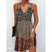 Women's Casual Dress Floral Dress Summer Dress Floral Patchwork Print Strap Mini Dress Tropical Fashion Outdoor Daily Sleeveless Regular Fit Wine Summer Spring S M L XL XXL Lightinthebox - thumbnail