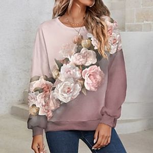 Women's Sweatshirt Pullover Active Sportswear Pink Blue Purple Floral Casual Sports Round Neck Long Sleeve Top Micro-elastic Fall  Winter Lightinthebox