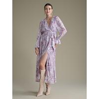 Chiffon Velvet Paisley Ruffle Puff Sleeve Maxi Dress - thumbnail