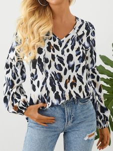 YOINS Leopard Tie-up Design V-neck Long Sleeves Blouse