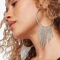 Women's Hoop Earrings Tassel Fringe Precious Statement Imitation Diamond Earrings Jewelry Silver / Gold For Wedding Party 1 Pair Lightinthebox