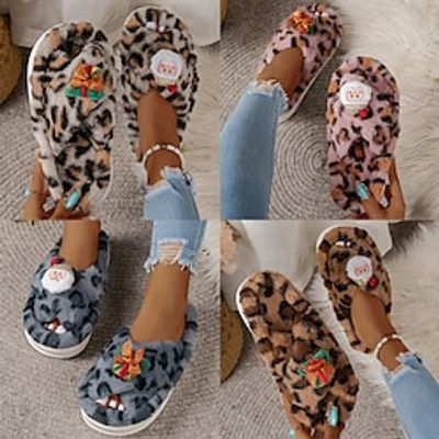 Women's Xmas Christmas Santa Claus Cute Three-dimensional Pattern Cross Straps Leopard Print Warm Plush Indoor Slippers Home Slippers Lightinthebox Women's Xmas Christmas Santa Claus Cute Three-dimensional Pattern Cross Straps Leopard Print Warm Plush Indoor Slippers Home Slippers Lightinthebox
