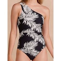 Women's Swimwear One Piece Normal Swimsuit Printing One Shoulder Trees  Leaves Black Bodysuit Bathing Suits Sports Beach Wear Summer Lightinthebox - thumbnail