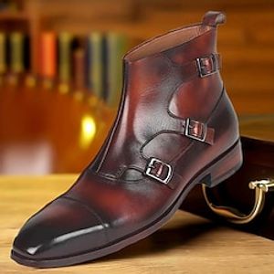 Men's Boots Retro Formal Shoes Brogue Dress Shoes Walking British Daily PU Warm Height Increasing Shock Absorbing Booties / Ankle Boots Buckle Red Brown Black Fall Winter miniinthebox