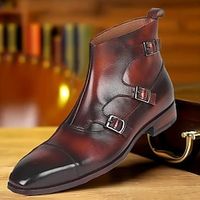 Men's Boots Retro Formal Shoes Brogue Dress Shoes Walking British Daily PU Warm Height Increasing Shock Absorbing Booties / Ankle Boots Buckle Red Brown Black Fall Winter miniinthebox