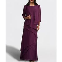 Two Piece A-Line Mother of the Bride Dress Elegant Jewel Neck Floor Length Chiffon Sleeveless Wrap Included with Cascading Ruffles Solid Color 2022 Lightinthebox - thumbnail