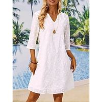 Women's Casual Dress Lace Dress White Dress Mini Dress Lace Embroidered Street Date Vacation Streetwear Split Neck 3/4 Length Sleeve Loose Fit White Color S M L XL 2XL Size Lightinthebox