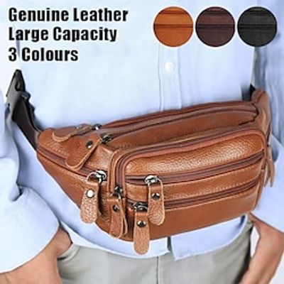 Men's Crossbody Bag Shoulder Bag Belt Bag Leather Outdoor Shopping Daily Zipper Large Capacity Waterproof Lightweight Solid Color Black Brown Coffee Lightinthebox