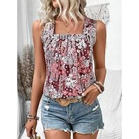 Women's Tank Top Vest Floral Casual Fuchsia Print Sleeveless Streetwear Daily Square Neck Regular Fit Summer Lightinthebox