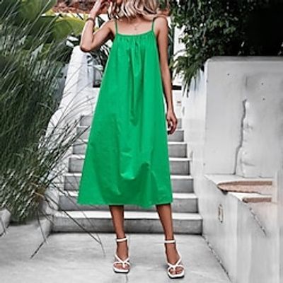 Summer bright green suspender backless dress Bohemian seaside vacation beach skirt casual long Dress Lightinthebox