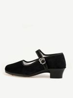 Black Square Heel Buckle Casual Strappy Mary Jane Shoes