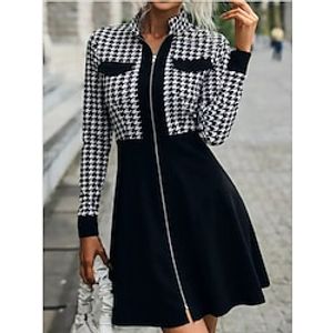 Women's Black Long Sleeve Zipper Winter Fall Autumn Stand Collar Modern Winter Dress Weekend Fall Dress 2022 S M L XL Lightinthebox