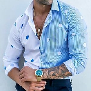 Men's Shirt Graphic Shirt Polka Dot Color Block Striped Classic Collar Light Blue Street Casual Long Sleeve Print Clothing Apparel Fashion Streetwear Designer Casual miniinthebox