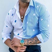 Men's Shirt Graphic Shirt Polka Dot Color Block Striped Classic Collar Light Blue Street Casual Long Sleeve Print Clothing Apparel Fashion Streetwear Designer Casual miniinthebox - thumbnail