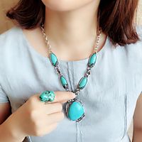 Women's Jewelry Set Vintage Style Precious Joy Believe Unique Design Ethnic Fashion Vintage Boho Earrings Jewelry Blue For Christmas Halloween Anniversary Street Festival 3pcs miniinthebox - thumbnail