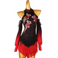 Figure Skating Dress Women's Girls' Ice Skating Dress Black Patchwork Tassel Spandex High Elasticity Training Competition Skating Wear Classic Crystal / Rhinestone Long Sleeve Ice Skating Figure Lightinthebox