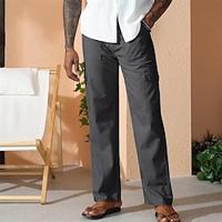 Men's Linen Pants Trousers Summer Pants Beach Pants Pocket Drawstring Elastic Waist Plain Comfort Breathable Daily Holiday Vacation Hawaiian Boho Black White Lightinthebox