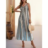 Women's A Line Dress Geometric Split Thigh V Neck Cold Shoulder Maxi Dress Elegant Stylish Vacation Sleeveless Summer Lightinthebox