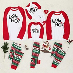 Family Look Christmas Pajamas Letter Print Patchwork White Long Sleeve Daily Matching Outfits miniinthebox