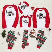 Family Look Christmas Pajamas Letter Print Patchwork White Long Sleeve Daily Matching Outfits miniinthebox - thumbnail