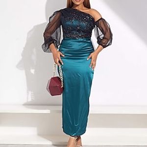 Women's Plus Size Party Dress Velvet Solid Color One Shoulder Long Sleeve Fall Winter Stylish Elegant Maxi long Dress Party Date Dress  Cotton  Lace Dress Lightinthebox