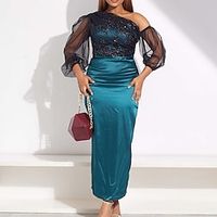 Women's Plus Size Party Dress Velvet Solid Color One Shoulder Long Sleeve Fall Winter Stylish Elegant Maxi long Dress Party Date Dress  Cotton  Lace Dress Lightinthebox - thumbnail