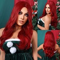 Synthetic Wig Uniforms Career Costumes Princess Curly Wavy Middle Part Layered Haircut Wig 24 inch Red Synthetic Hair Women's Cosplay Christmas Party Fashion Red miniinthebox - thumbnail