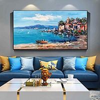 Handmade Oil Painting Canvas Wall Art Decoration Abstract  Seascape Painting Port Town for Home Decor Rolled Frameless Unstretched Painting miniinthebox - thumbnail