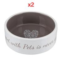 Trixie Pets Home Ceramic Bowl for Dogs Taupe - 1.4L (Pack of 2)