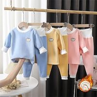 Toddler Boys 2 Pieces Pajama Set Long Sleeve Double-sided velvet-grey Double-sided velvet-pink Double-sided velvet-sky blue Solid Color Cartoon Crewneck Spring Fall Adorable Home 3-7 Years Lightinthebox - thumbnail