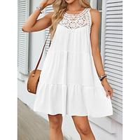 Women's White Dress Lace Dress Mini Dress Lace Patchwork Vacation Casual Crew Neck Sleeveless Black White Red Color Lightinthebox