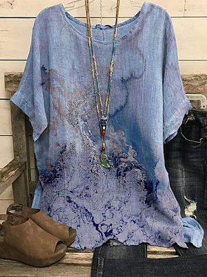 Ocean Bronzing Print Loose Short-sleeved Blouse Ocean Bronzing Print Loose Short-sleeved Blouse