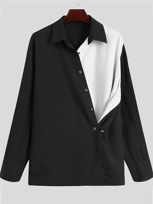 INCERUN Men Patchwork Splice Button Front Shirt INCERUN Men Patchwork Splice Button Front Shirt