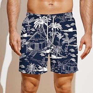 Men's Board Shorts Swim Shorts Swim Trunks Summer Shorts Beach Shorts Drawstring with Mesh lining Elastic Waist Coconut Tree Graphic Prints Quick Dry Short Casual Daily Holiday Boho Hawaiian Dark Blue Lightinthebox