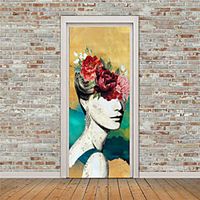 2pcs Self-adhesive Creative Door Sticker Rose Flower Woman Living Room Diy Decoration Home Waterproof Wall Sticker miniinthebox - thumbnail